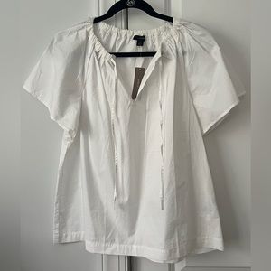 J Crew Tie-Neck Cotton Poplin Top